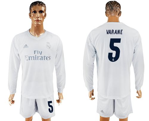 Real Madrid #5 Varane Marine Environmental Protection Home Long Sleeves Soccer Club Jersey - Click Image to Close